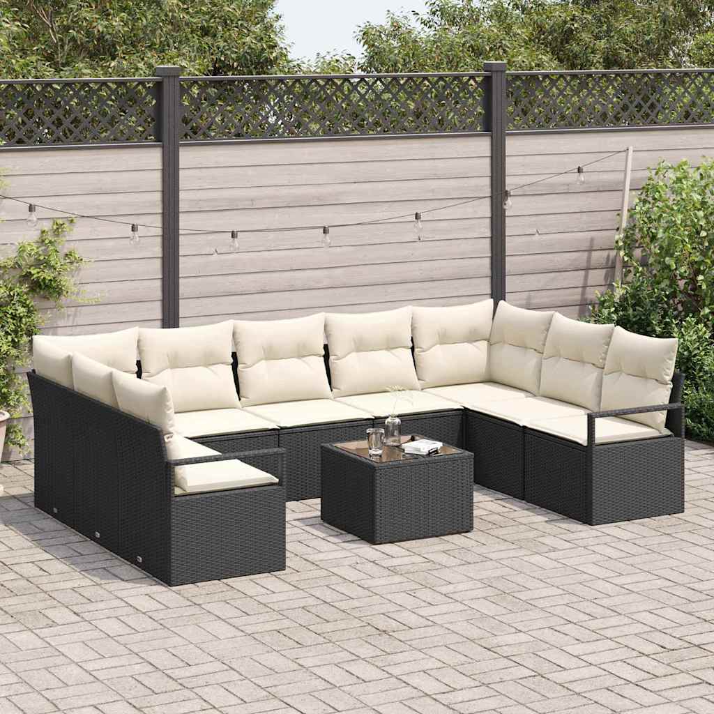 Garten-Sofa-Set mit Kissen mit Speicher 10 pcs Braun und Creme